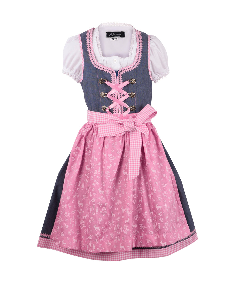 Ramona Lippert® Dirndl Mia - Traje tirolés para niños con blusa, color verde y rosa, talla 110/116 - 158/164, verde, 110-116